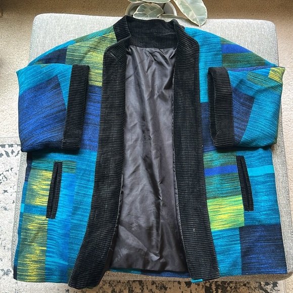 Vintage Corduroy Cardigan Jacket with Blue and Green shades and Pockets - Picture 10 of 17